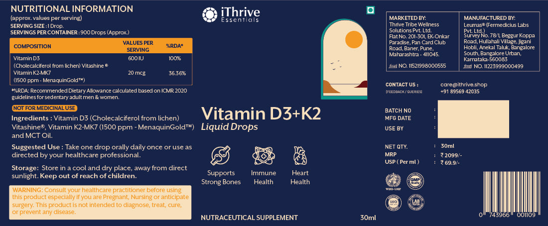 iThrive Essentials Vitamin D3  K2 Label